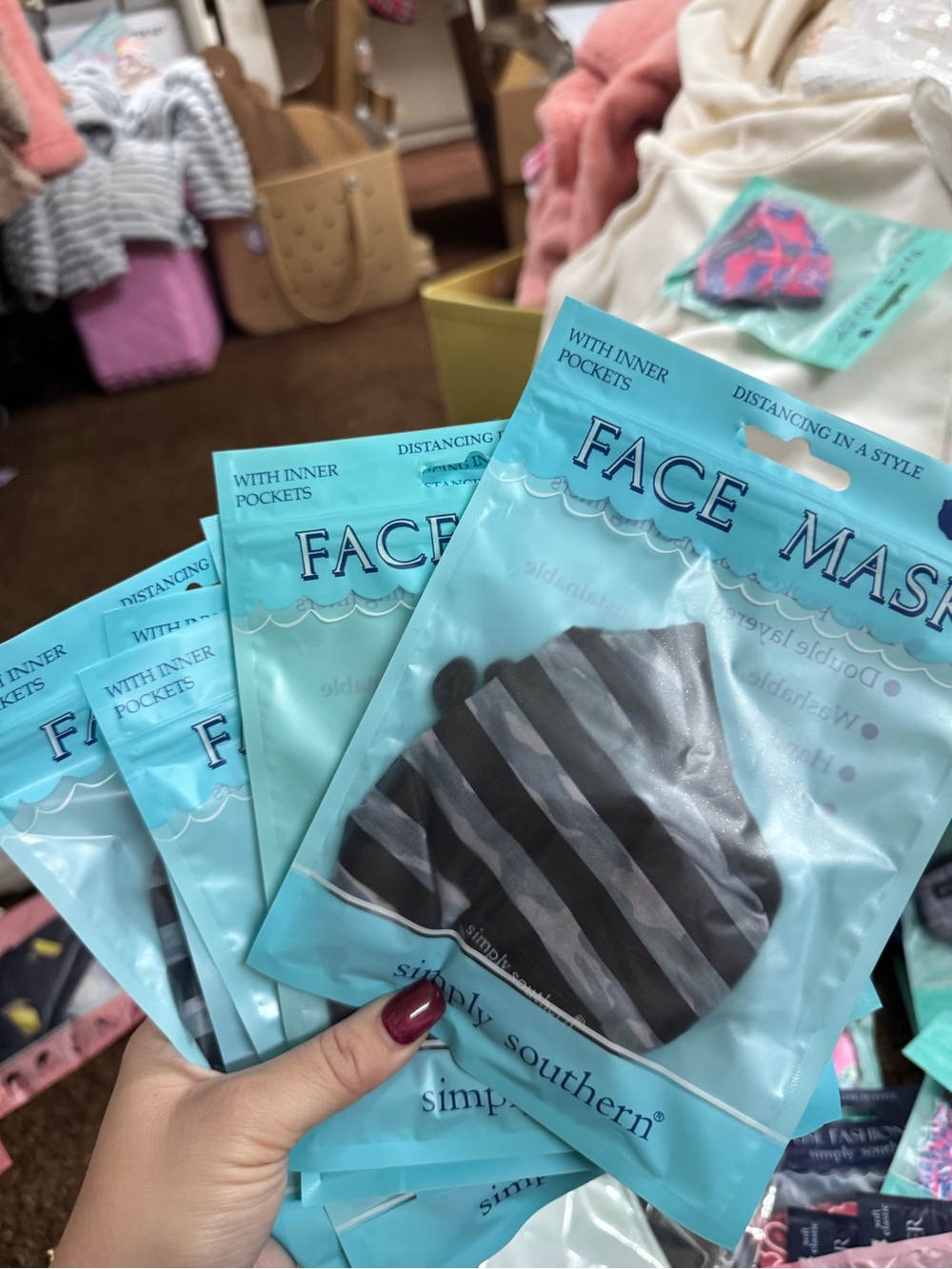 Simply Southern Kids Striped Face Mask - Black and Gray